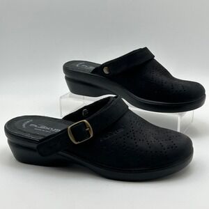 Flexus by Spring Step Clogs Women 37 Black Leather Perforated Comfort Italy Made